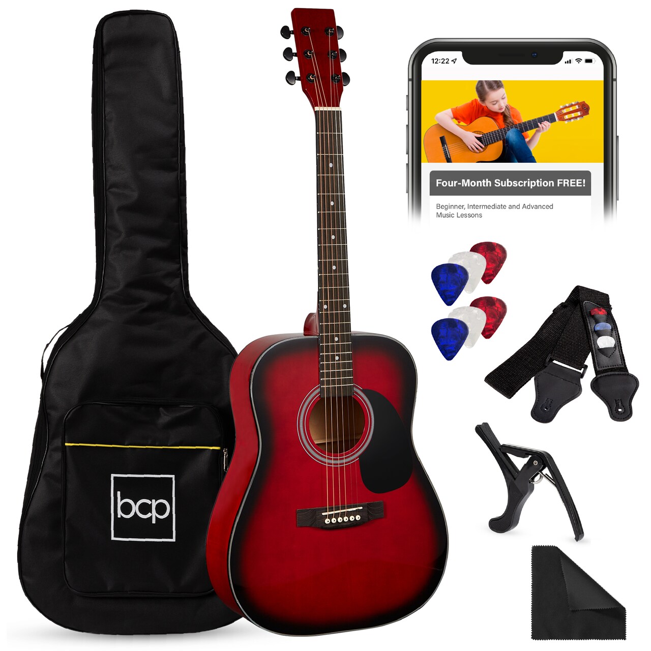 Best Choice Products 41in Full Size All-Wood Acoustic Guitar Starter Kit w/ Gig Bag, Pick, Strap, Rag
